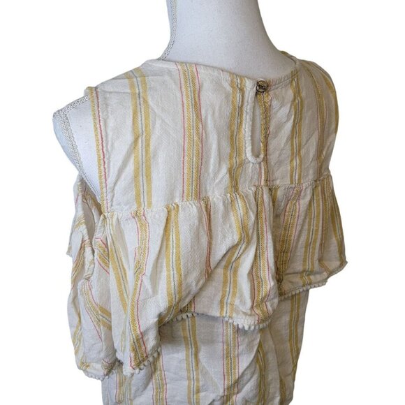 LC Lauren Conrad Cold Shoulder Peek a Boo Yellow Vertical Stripe Womens Large - Picture 3 of 10